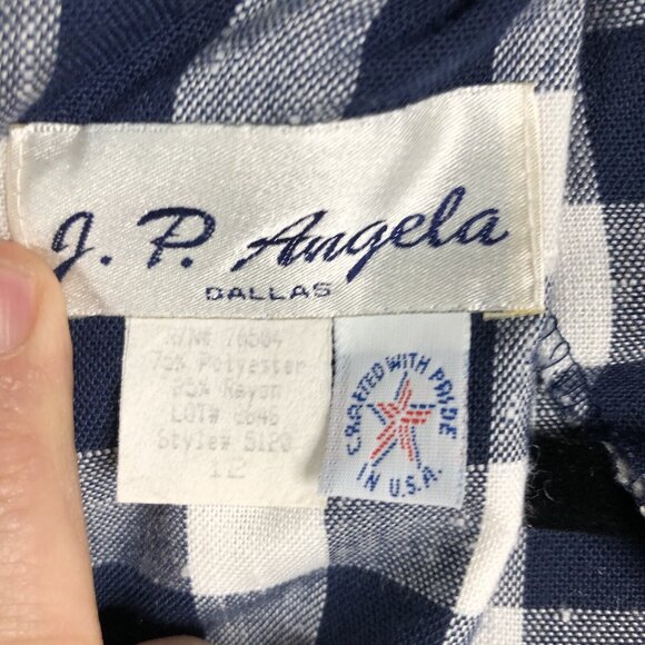 Vintage JP Angela Dress Womens 12 Navy Blue White Check Preppy Office Retro 80s - Picture 12 of 16